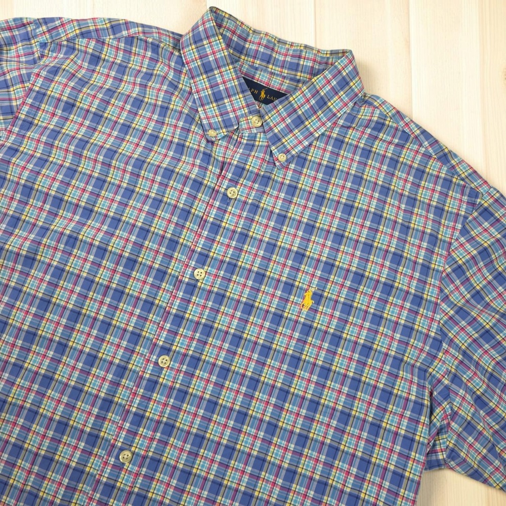 Ralph Lauren Mens Blue Pink Yellow Plaid Button Down Long Sleeve Shirt 2725